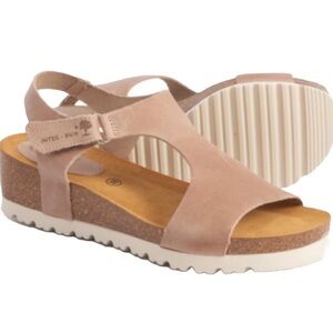 INTER BIOS Tan Cork Leather Wedge Comfort Sandal Made in Spain Size 40 -US 9-9.5
